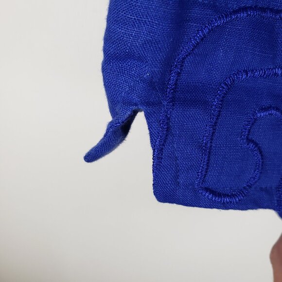 David Brooks Linen Button Up Top Royal Blue Swirl Embroidered Size Small - Picture 7 of 7